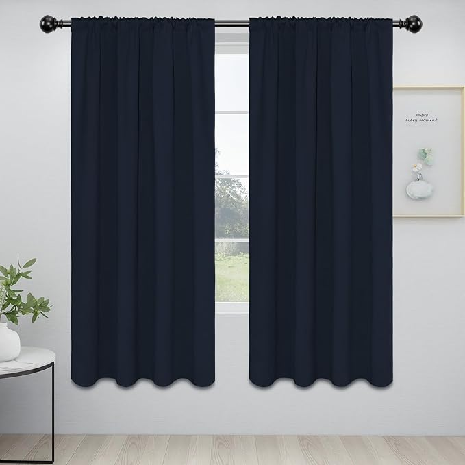 Easy-Going Rod Pocket Blackout Curtains for Bedroom, Room Darkening Window Curtains for Living Room, Thermal Insulated Noise Reduction Solid Window Drapes, 2 Panels(42x72 in, Navy)