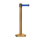 Crowd Control Warehouse CCW Series RBB-150 - Set of 2 Stanchion Retractable Belt Barriers - 16 Foot, Blue Belt with Satin Brass Steel Post - Easy Assembly