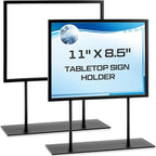 Zhengmy Tabletop Sign Holder with Flat Base Double Sided Countertop Sign Holder Desktop Display Stand Metal Poster Display Stand for Office Store Restaurant Hotels, Black(11" X 8.5",Horizontal,1 Pcs)