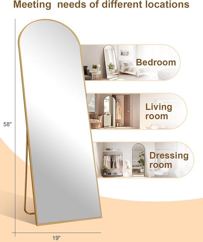 58"x19"Floor Mirror Full Length,Arched Full Length Mirror with Stand,Full Body Mirror,Hanging or Large Leaning for Bedroom Living Room Gold