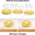 Yiliaw Rechargeable Puck Lights with Remote, Magnetic Under Cabinet Lighting, 1500mAh Battery Operated LED Tap Lights with Dimmer & Timmer for Kitchen, Closet, Shelf，Gold-3 Color Temps-12RGB，12-Pack