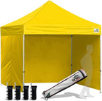 Eurmax USA 8'x8' Pop-up Canopy Tent Commercial Instant Canopies with 4 Removable Zipper End Side Walls and Roller Bag, Bonus 4 SandBags(Yellow)