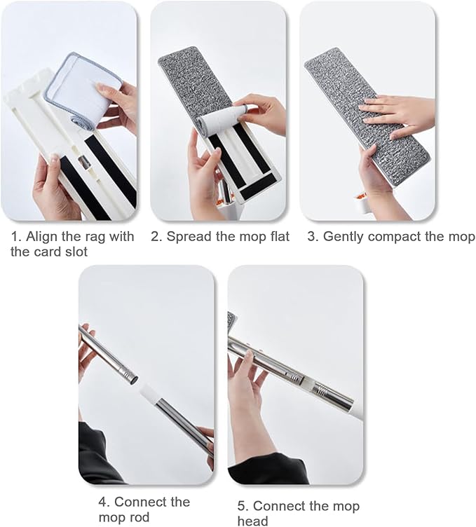 Microfiber Floormop – 49.6x14.1x4.3in Flat Wet Dry Dustmop, Sellf-Wringer Stainless Steel Handlemop | Reusable Machine Washablemop Pads, Easy Household Cleaning Tool for Home Offices
