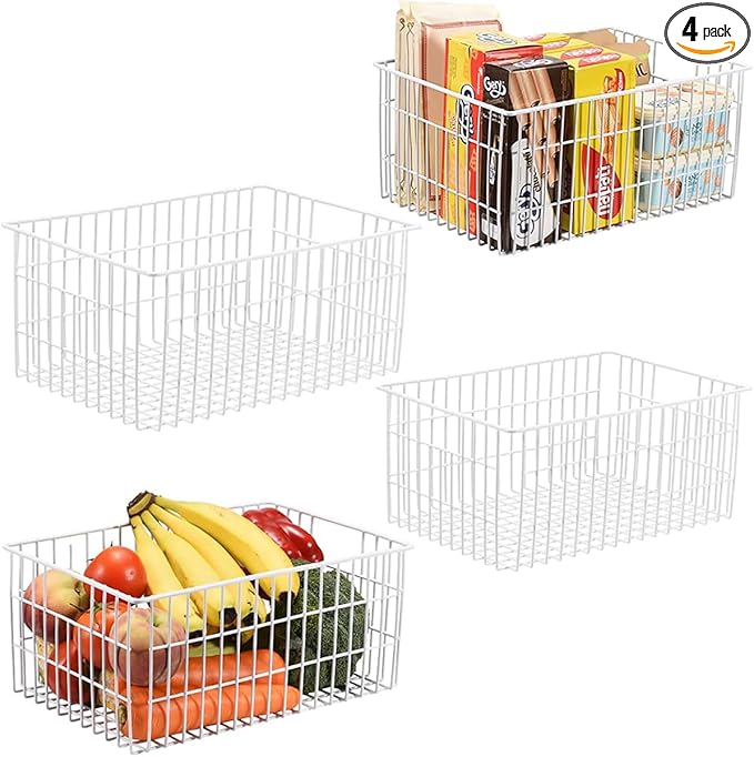 Orgneas Freezer Organizer Bins, Upright Freezer Basket Drawer Organizer Bins, Better Air Circulation Metal Wire Storage Container Bin For Chest Deep Freezers, Easy Sort & Get Food, 2 Large 2 Medium