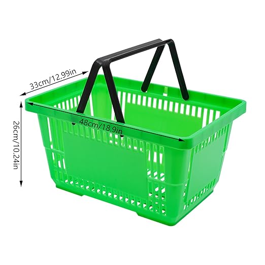 12Pcs 18L Shopping Baskets with Handles, Portable Plastic Retail Grocery Baskets Large Capacity for Stores, Supermarket, Retail, Groceries Shopping (Green)