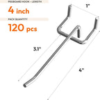 120 Pack 4 Inch Metal Pegboard Hooks, Fit 1/4 in and 1/8 in Peg Board Organizer Accessories, for Hanging Storage, Garages, Tool Sheds, Basements