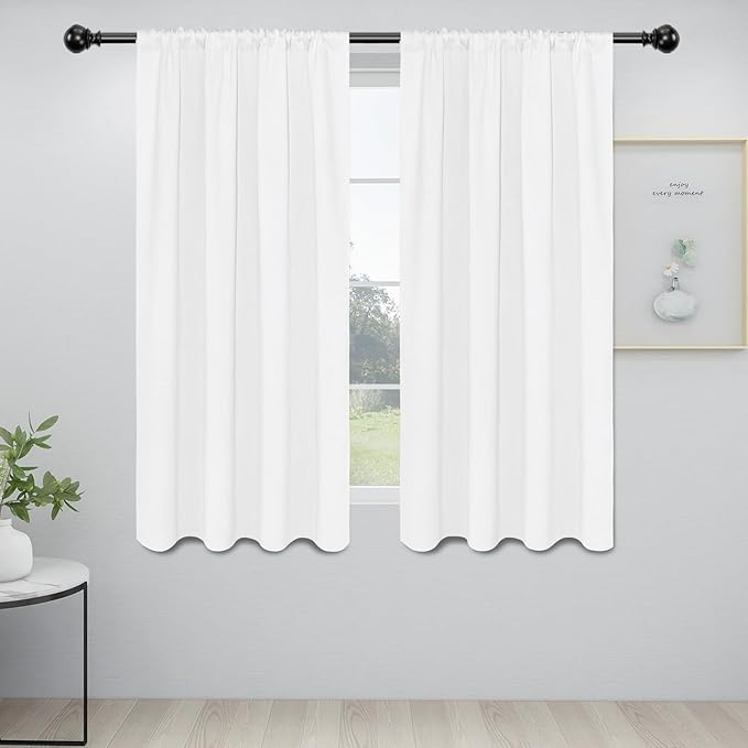 Easy-Going Rod Pocket Blackout Curtains for Bedroom, Room Darkening Window Curtains for Living Room, Thermal Insulated Noise Reduction Solid Window Drapes, 2 Panels(34x63 in, White)