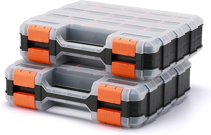 Mayouko Double Side Tools Organizer, Customizable Removable Plastic Dividers, Hardware Box Storage, Excellent for Screws,Nuts,Small Parts, 34-Compartment,2 PCS Set,12.6"L x 10.6"W x 3.2"H
