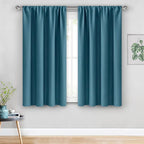 JIUZHEN Blackout Curtains for Bedroom - Thermal Insulated Room Darkening Rod Pocket Curtains for Living Room, Set of 2 Panels with Tiebacks, 38 x 45 Inch Length, Stone Blue