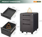 3 Drawer Mobile File Cabinet Under Desk with Lock,Metal Small Rolling Filing Cabinet Storage for Home Office,Steel Cabinets on Wheels, Fully Assembled, Gray Wood Grain
