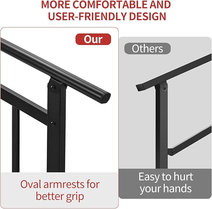 Metty Metal Handrails for Outdoor Steps Suitable for 1 to 2 Steps- Wrought Iron Stair Railing- Step Steady with 2 Feet Handrailing- Safe Indoor Home Banisters (Black with Balusters)