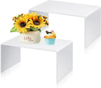 2 Pcs 12 Inch Large Acrylic Risers Display Stands 5 mm Thick Acrylic Shelf Riser Showcase for Collectibles Jewelry Cupcakes Food Figures Perfume Cabinet (White)