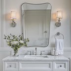ANDY STAR Brushed Nickel Mirror, 26x38” Scalloped Bathroom Mirrors, Silver Bathroom Vanity Mirror, Modern Scalloped Edge Design in Rust-Proof Stainless Steel 1” Frame