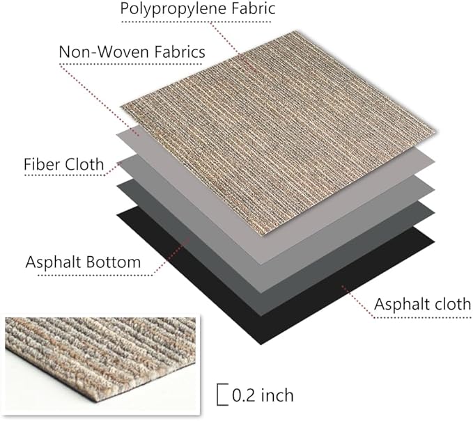 ALTRUISTIC Heavy Duty Commercial Carpet Tiles 24" x 24", 18 Pcs/72 sq ft (FlexLok tabs Included),Non-Slip Soft Square Carpet Floor Tile for Office Bedroom Living Room Kitchen Garage Gym (Khaki)
