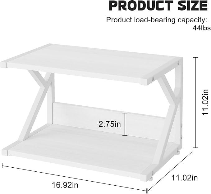 aboxoo Desktop Printer Stand with 2 Tier Wood Storage Shelves,Under Desk Printer Table,Multi-Purpose Home Office Desk Organizer for Fax Machine, Scanner (White)