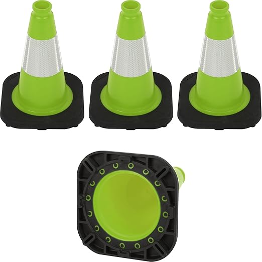 Fluorescent Orange/Green PVC Traffic Cones, Heavy Black Base Parking Lot Cone Structurally Stable Weatherproof Road Construction Safety Cones (4, Green, 12" Small)