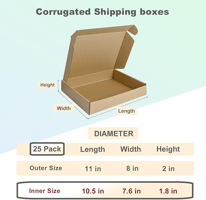 MEBRUDY 11x8x2 Inches Shipping Boxes Pack of 25, Small Corrugated Cardboard Box for Mailing Packing Literature Mailer