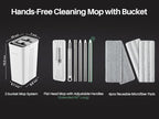 JOYMOOP Mop and Bucket Set with Wringer, Flat Mops for Floor Cleaning, Wall Mop Cleaner with Long Handle, Hardwood Floor Mop with 4 Microfiber Pads