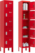 Metal Lockers - 66" Height Steel Lockers for Employees with 5 Door Storage Locker with Card Slot for Employees Gym School Home Office Garage - Assembly Required