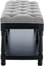 Kmax Storage Entryway Bench Tufted Shoe Rack Bench Black Wood Window Bench for Hallway Entrance Bedroom Corner, Grey