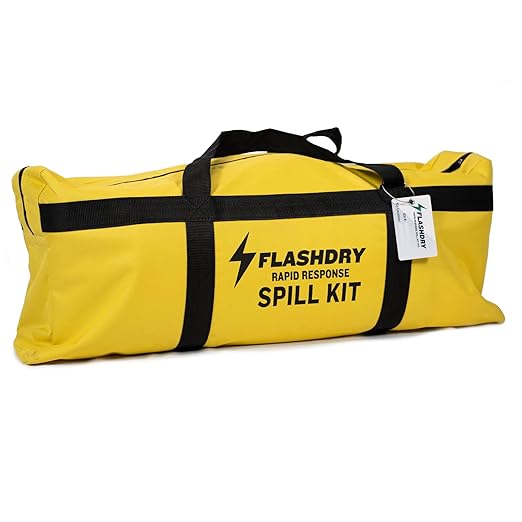 1 Flashdry Pro Portable Complete Spill Kit Includes Yellow Duffle, Bag Tag, 15 Absorbent Pads, 2 3" x4' Sorbent Socks, Disposal Bags, Nitrile Gloves, 2 5L Buckets of 100% Organic, Lightweight Coir