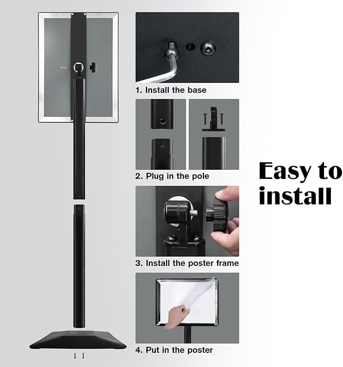 Sign Stand for Display, 11lbs Integrated Rod Heavy Duty Pedestal Floor Signage Stand Holder, for Outdoor or Indoor Advertising (8.5 x 11, Black, 3Pack)