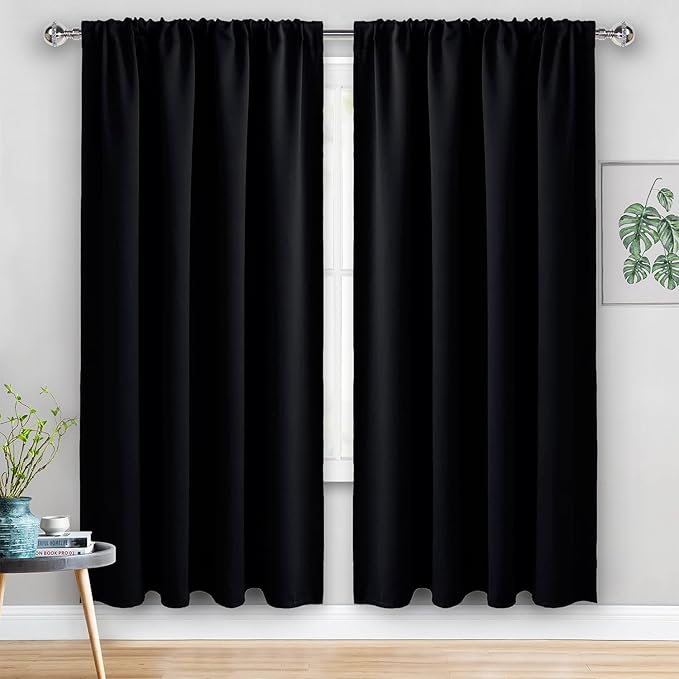 JIUZHEN Blackout Curtains for Bedroom - 60 Inch Extra Wide Thermal Insulated Room Darkening Privacy Soundproof Curtains for Living Room/Dorm Room, Set of 2 Panels, 60 x 72 inches, Black