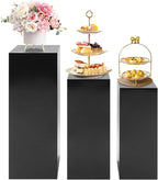 6Pcs Metal Display Pedestal Stands, Square Flower Display Pillars Rack for Wedding Party Decor, Dessert Table Display Cake Plant, Column Decorative Cube (Black, 3PCS)