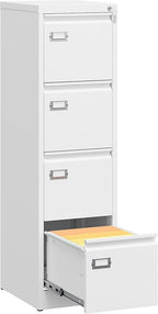 SISESOL 4 Drawer File Cabinet with Lock and Tag,White Vertical File Cabinet,Narrow Locking Filing Cabinets with Drawers,Metal Filing Storage for Home Office Fit A4 Legal/Letter Size,-Assembly Required