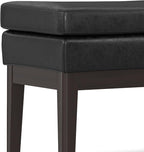 SIMPLIHOME Carlson Ottoman Bench - 45 inch Wide Upholstered Vegan Leather Rectangle Ottoman in Distressed Black, Mid Century Modern Bench for Bedroom, Entryway or Living Room with Padded Seat