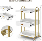 Barber Salon Trolley Cart w/Lockable Wheels, 3-Tier Rolling Beauty Cart with 2 Drawers & Dryer Holder, Mobile Beauty Trolley for Beauty Spa Barbershop(White)