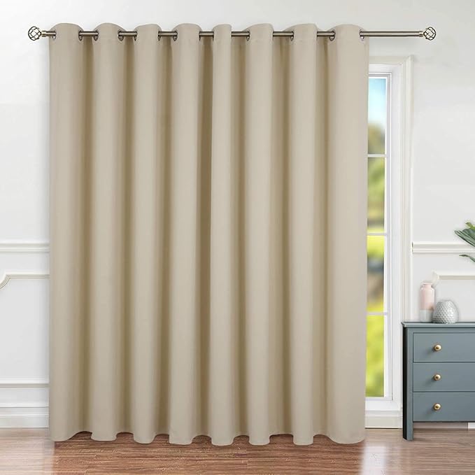BGment Fashion Sliding Door Curtain 180 X 96 Inches, Wide Thermal Blackout Curtains Room Darkening Room Divider Window Curtain, 1 Panel, Beige, 96 Length X Wide 180