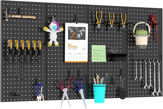 4 PCS - 12" W x 24" H x 0.78" D Metal Pegboard Wall Organizer, Compatible with All 1/8" and 1/4" Hooks, Suitable for Wall Home, Garage Tool Storage, Office Organization, Craft Room, Kitchen