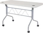 Office Star Resin Multipurpose Flip Training Table with Locking Casters for Home or Office, 4 Feet Light Gray