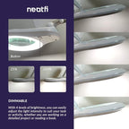 Neatfi 1,200 Lumens Super LED Magnifying Lamp with Clamp, Dimmable, Includes Microfiber Cleaning Cloth, 5 Inch Diameter Lens for Reading, Sewing, Crafting (White, 8 Diopter)