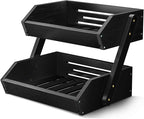 G.a HOMEFAVOR Fruit Basket for Kitchen, 2-Tier Fruit Bowl for Kitchen Counter, Vegetable Storage Stand for Fruit Shop, 15 mm Thickness (BLACK)