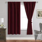 JIUZHEN Christmas Blackout Curtains for Bedroom - Thermal Insulated Room Darkening Rod Pocket Curtains for Living Room, Set of 2 Panels with Tiebacks, 38 x 63 Inch Length, Burgundy