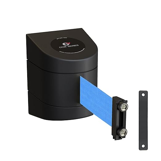 CCW Series WMB-230 Magnetic Wall Mount Retractable Belt Barrier (30 Foot Belt, Light Blue Belt with Black ABS Case)