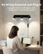 Bojim Plug in Ceiling Track Lighting with 14.3ft Power Cord for Kitchen, Dimmable LED Spotlight Wall Mounted for Sala, Black 3 Lights Fixture Removable Cup for Bedroom Farmhouse Studio, GU10 No Bulb