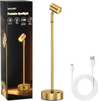 IMAGE Golden Cordless Spotlight High-Power Adjustable Table Accent Light for Plants, Artwork, Jewelry Displays, Shelves, and Cabinet, Warm White Wireless, USB Type-C, for Home, Restaurant, and Bar