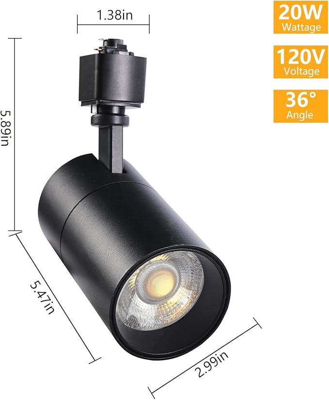 VANoopee 3-Color in 1 20W H Track Lighting Heads Dimmable Flicker Free Bright LED Track Lighting Fixtures for Accent Retail Kitchen Artwork, Linear Track Light H Type - CRI90+ 36° Black - 3 Pack
