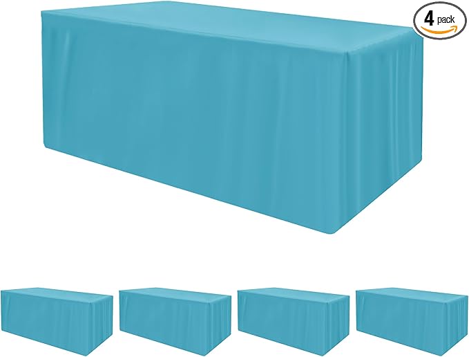 HolidayIdeas Fitted Tablecloths for 6 Foot Rectangle Table, Wrinkle Resistant Washable Table Cover 30x72 Inch for Vendor Booth Display, Banquet, Trade Show, Teal, 4 Pcs