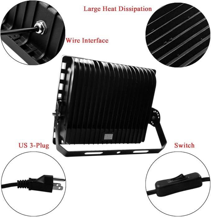 200W LED Flood Light Outdoor, 20000lm Super Bright Work Lights, IP66 Waterproof Security Light with Plug & Switch, 6500K White Spotlight for Garden, Yard, Garage, Basketball Court Lighting