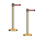 Crowd Control Warehouse CCW Series RBB-150 - Set of 2 Stanchion Retractable Belt Barriers - 16 Foot, RED"Authorized Access ONLY" White Letter Belt with Polished Brass Steel Post - Easy Assembly