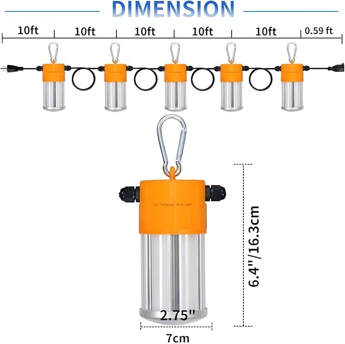 100W LED Temporary Construction String Light,50FT LED Suspended Jobsite Light with Plug,Linkable Temporary Work Light -12500LM