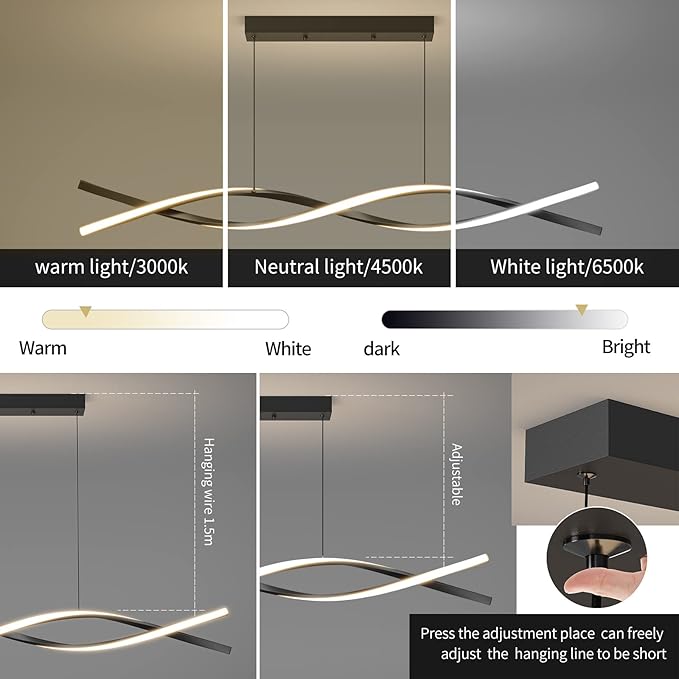 Modern Ceiling Chandelier Light, Acrylic Anti Flicker Pendant Lamp with Remote Control Dimmable 3 Color Mode & Brightness (Warm Cool Neutral Light) for Kitchen Bar Walnut