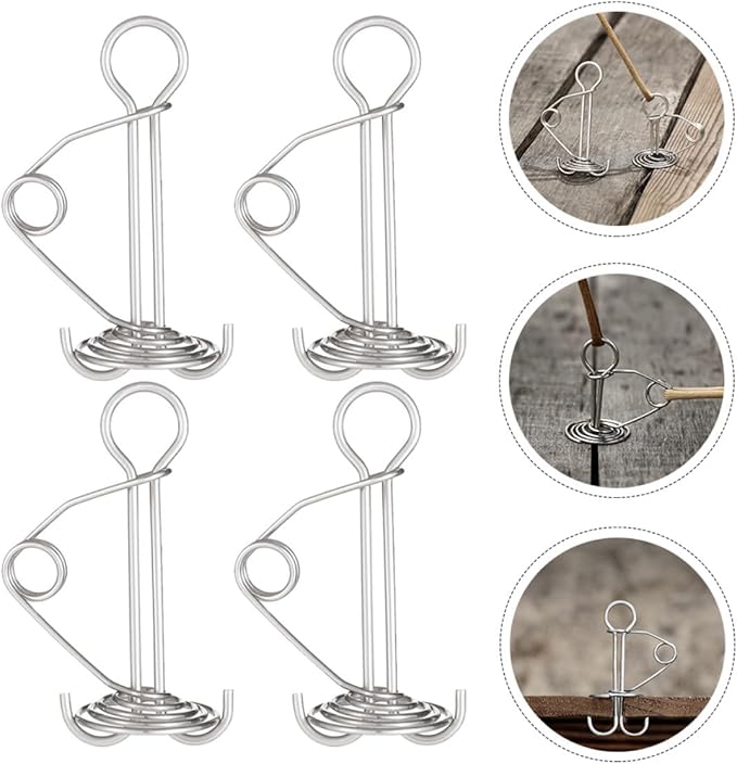 Mikinona 5Pcs High-Strength Tent Deck Pegs with Spring Buckles Silver Stainless Steel Tent Anchor Hooks for Secure Wind-Resistant Camping Canopy and Awning Fixing