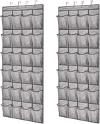 GORILLA GRIP Over the Door Shoe Organizer, 2 Pack, 24 Breathable Mesh Pockets, Space Saving Hanging Storage Holder, Closet Rack Hanger Holds Up to 40 lbs, Hangs on Closets, Shoes, Accessories, Gray