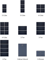 Homes: Inside + Out Apexa 3-Tier Stackable Wood Bookcase with Doors, Cube Storage Organizer Shelves, Small Food Pantry Cabinet, Dorm Teen Room Decor & Bedroom, Home Office, Kitchen, Steel Blue