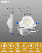 Ensenior 12 Pack 4 inch 5CCT LED Gimbal Led Recessed Light with Junction Box, 360°+90° Adjustable Directional Eyeball Lighting, Dimmable, 2700K/3000K/3500K/4000K/5000K, 900LM, 9W=85W, 120V-ETL&FCC